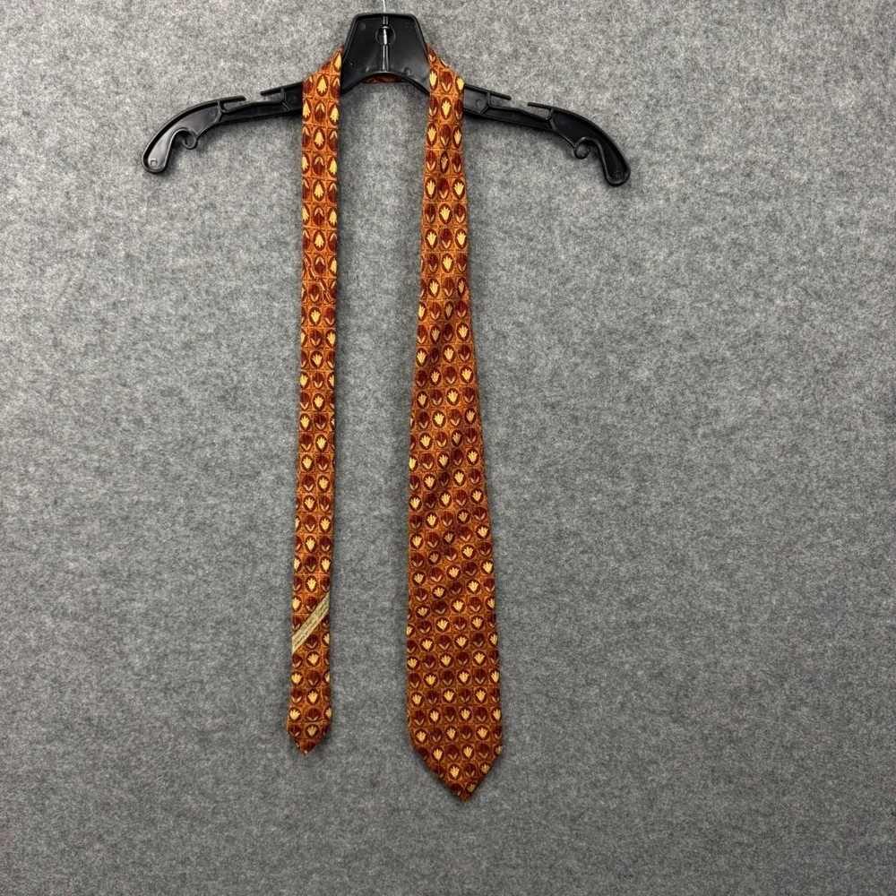 Ermenegildo‎ Zegna Mens Silk Tie Orange Gold Floral Geometric Made in Italy